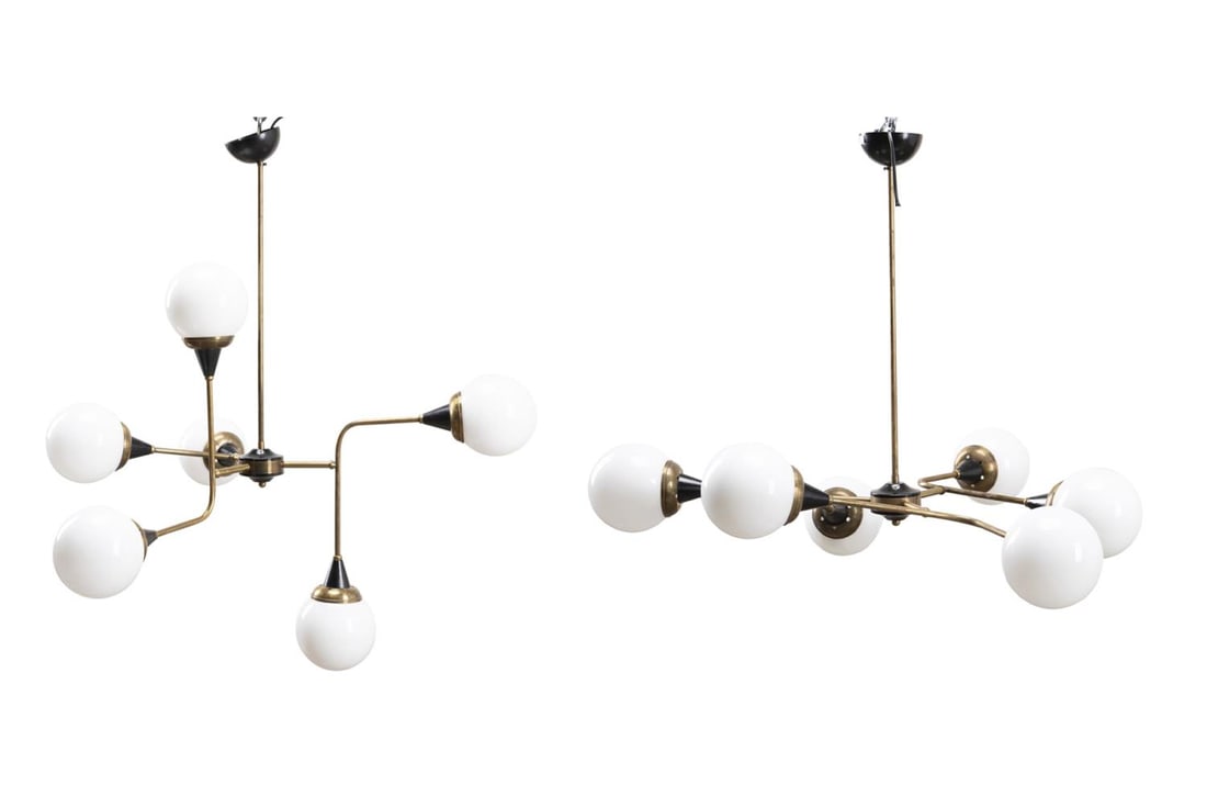PAIR MODERN BRASS STILNOVO STYLE CHANDELIERS (1 of 15)