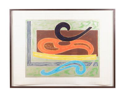 FRANK STELLA 'ESKIMO CURLEW' LITHOGRAPH, 1977: Frank Stella (American b. 1936), 'Eskimo Curlew' from the Exotic Bird Series, 1977, color lithograph on paper depicting abstract shapes, pencil signed and numbered PPI to lower right, framed. Provenan