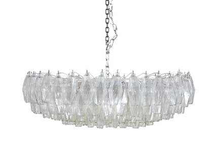 SCARPA FOR VENINI 'POLIEDRI' MURANO CHANDELIER: Carlo Scarpa for Venini 'Poliedri' chandelier or suspension lamp, mid 20th century, having a white coated metal frame and polyhedral glass prisms, apparently unmarked. Note four extra prisms are inclu