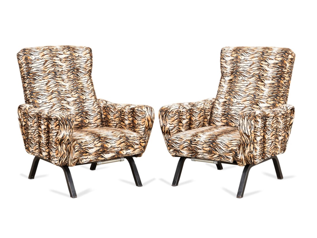 PAIR VINTAGE ZANUSO STYLE LOUNGE CHAIRS, FOOT REST (1 of 6)