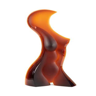 LATCHEZAR BOYADJIEV, 'WOMAN II', AMBER GLASS 2011: Latchezar Boyadjiev (Bulgarian b.1959), 'Woman II', 2011, cast glass depicting an undulating female form in dark amber, signed, titled, and dated to lower left side. Provenance: From the Morris Museum