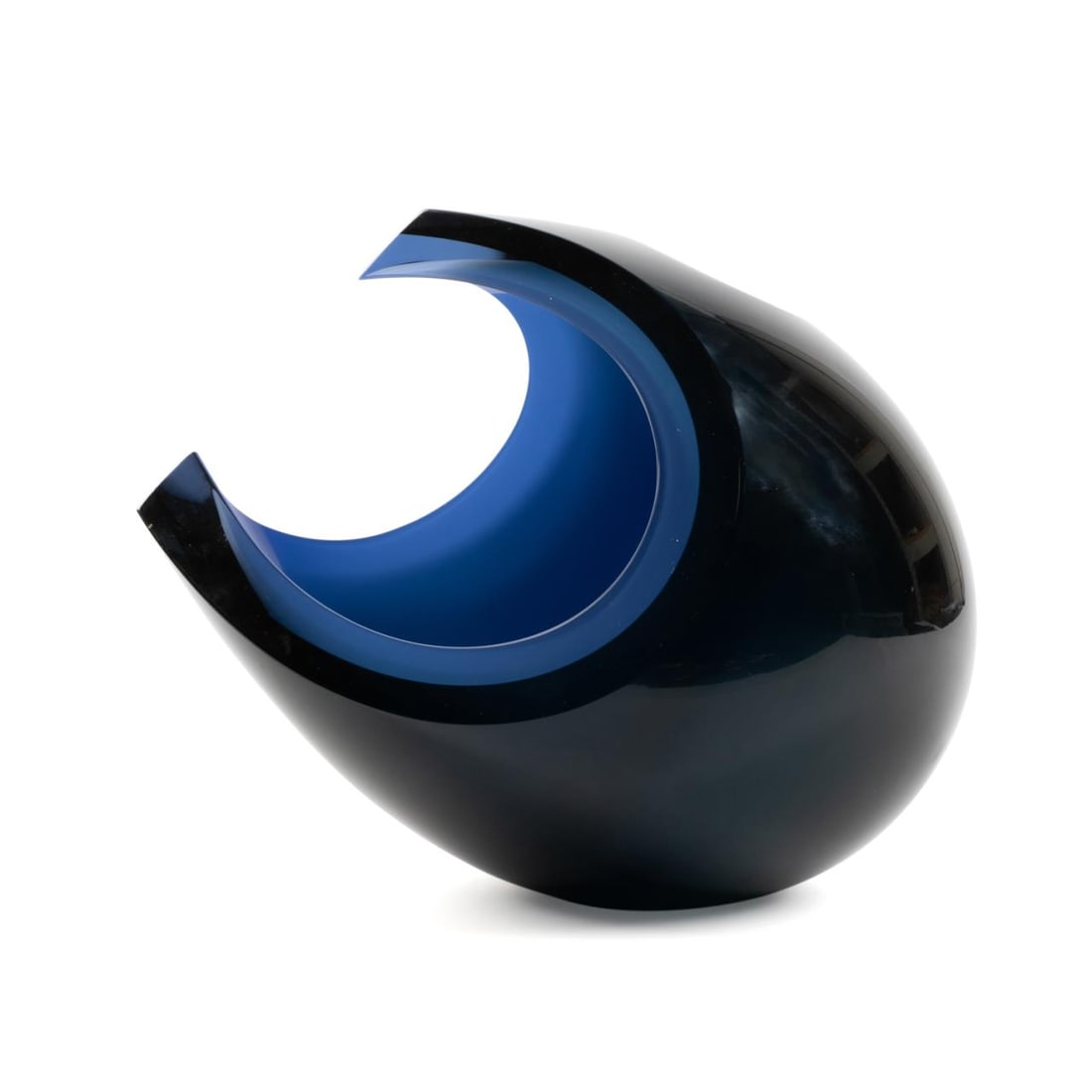STUDIO GLASHYTTAN 'SPACEBIRD' GLASS SCULPTURE: Lennart Nissmark for Studio Glashyttan Ahus (Sweden), 'Spacebird,' 2003, black and blue cased glass having a zoomorphic form, with maker's mark, date, and LN-MZ initials to underside. Provenance: From