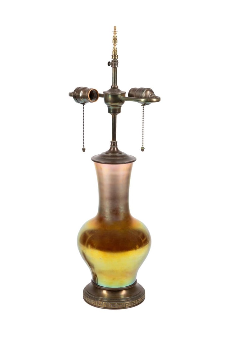 CARDER STEUBEN GOLD AURENE VASE MOUNTED AS A LAMP (1 of 9)