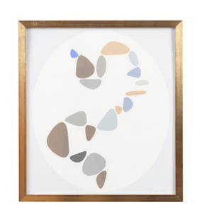 VASARELY 'SAUZON' GEOMETRIC LITHOGRAPH/COLLAGE: Victor Vasarely (French 1906-1997), 'Sauzon' from Le discours de la methode portfolio, 1947-69, color lithograph and collage on paper, pencil signed to lower right and numbered 108/138 to lower left,