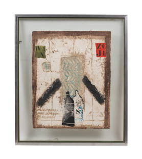 JAMES COIGNARD, 'TWINS' ABSTRACT FRAMED ETCHING: James Coignard (French 1925-2008), 'Twins', etching on paper depicting geometric shapes and a red square with ZCJ, pencil signed to lower right and numbered 39/75 to lower left, accompanied by a bound