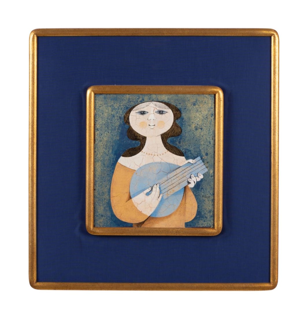SAMI BRISS 'WOMAN WITH MANDOLIN' OIL ON BOARD (1 of 4)