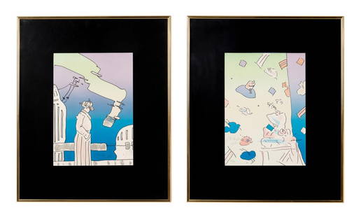 TWO PETER MAX, COLOR SERIGRAPHS, SIGNED: Two Peter Max (American b. 1937) color prints from the Pique Dame Suite Series including 'Electric Future Man,' circa 1979, serigraph on paper, pencil signed to lower right and numbered 188/250 to low