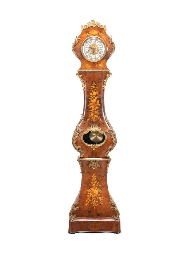 Franz Hermle Marquetry Inlaid Tall Case Clock, Auction