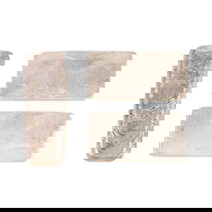 THREE SOLID FINE .999 SILVER INGOT BARS: Group of three solid.999 fine/pure silver ingot bars comprising two SilverTowne (American 1949) 10 oz bars and an International Malgam Limited bar, all with impressed marks. Approximate dimensions: Si