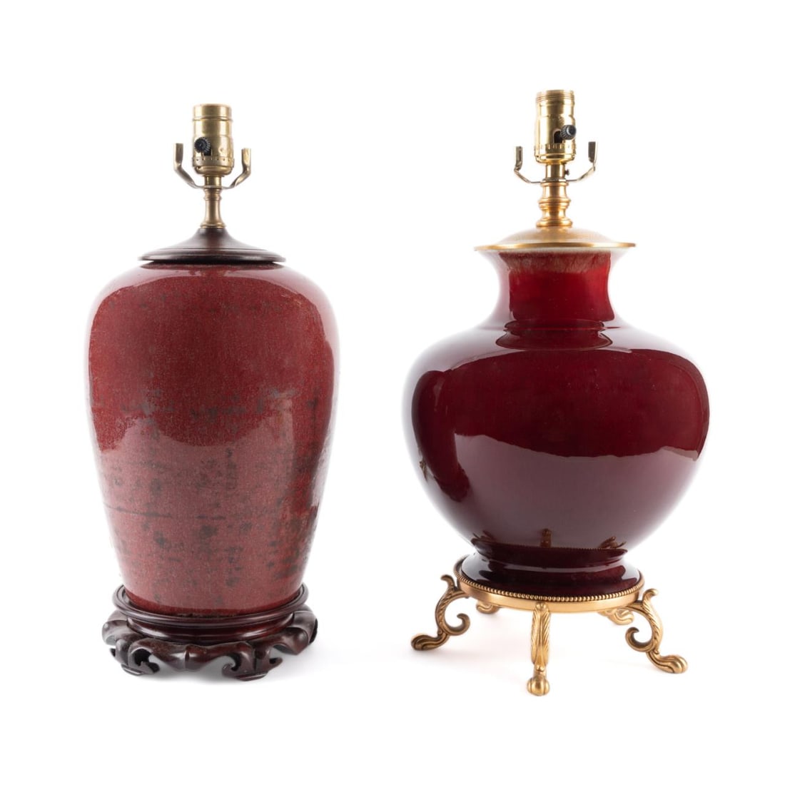 TWO CHINESE SANG DE BOEUF VASES MOUNTED AS LAMPS (1 of 6)