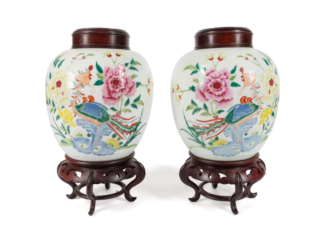 PR CHINESE FAMILLE ROSE LIDDED JARS W/ STANDS (1 of 9)