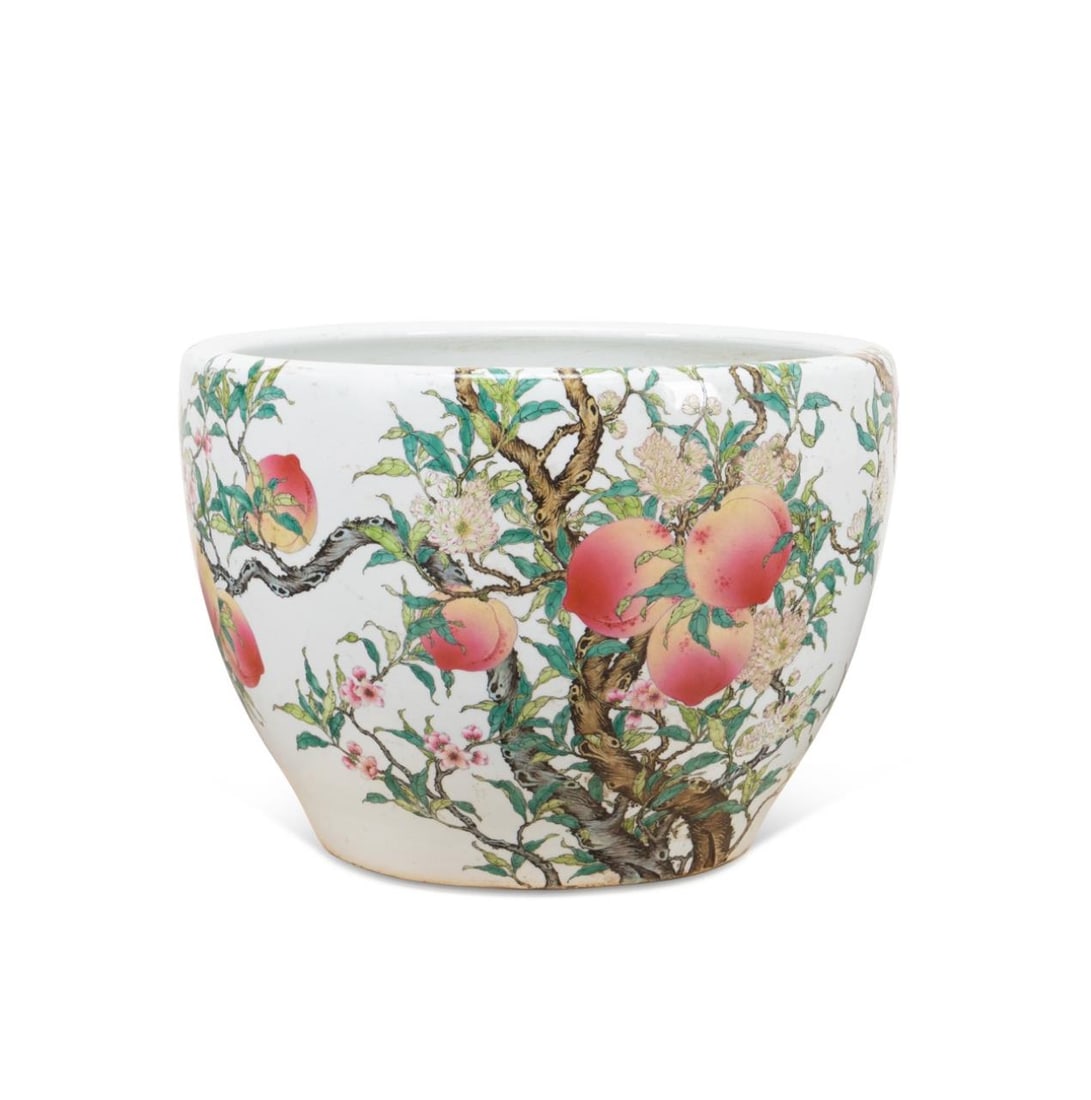 LARGE CHINESE FAMILLE ROSE PEACH AND BAT FISH POT (1 of 8)