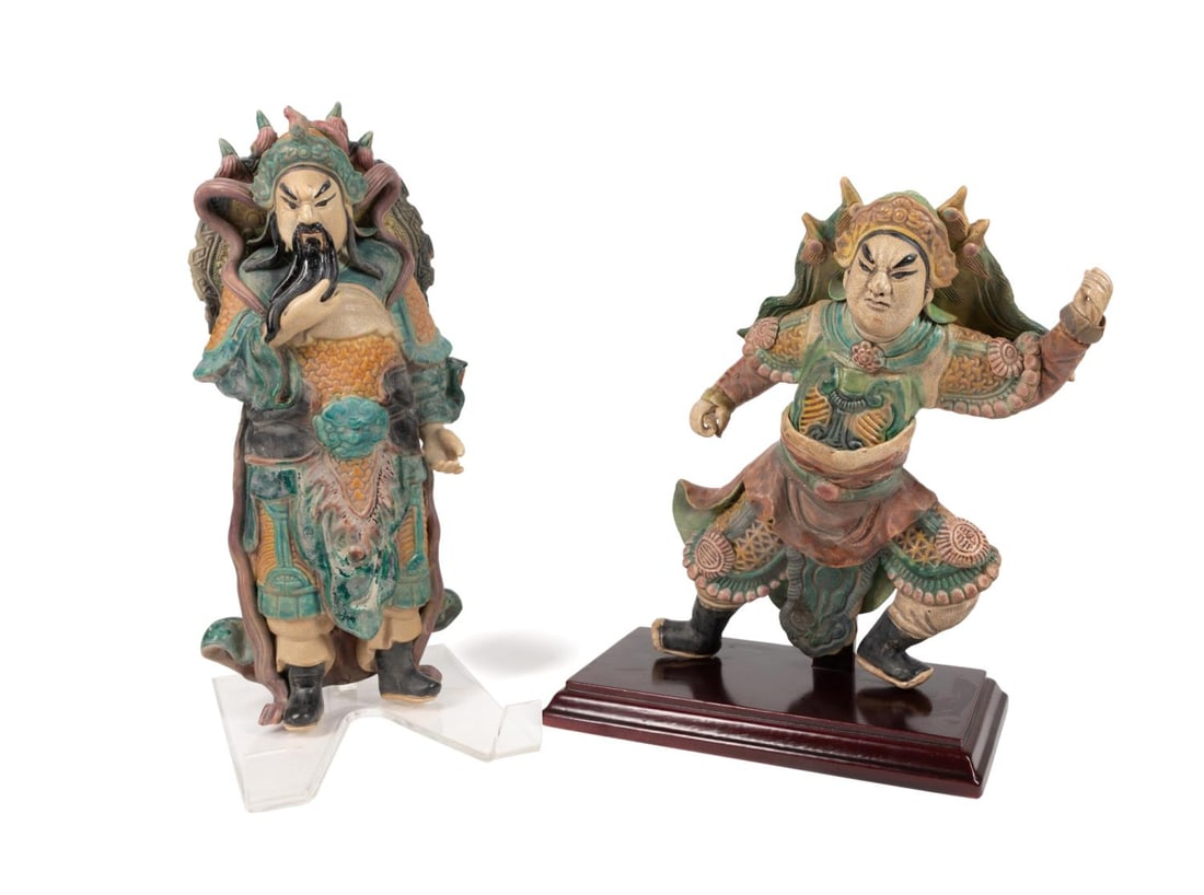 TWO CHINESE FIGURAL WARRIOR EARTHENWARE ROOF TILES (1 of 10)
