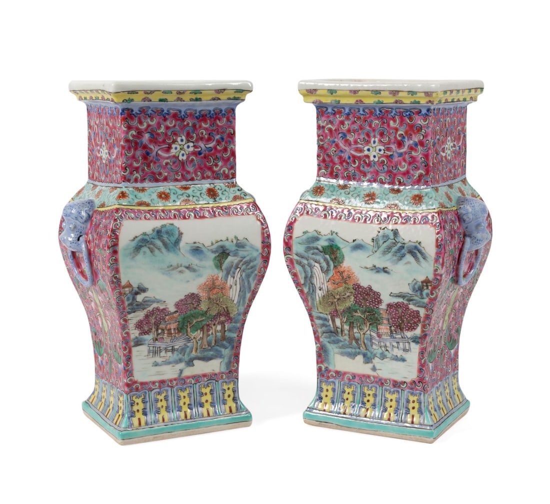 PAIR CHINESE FAMILLE ROSE LANDSCAPE VASES (1 of 7)