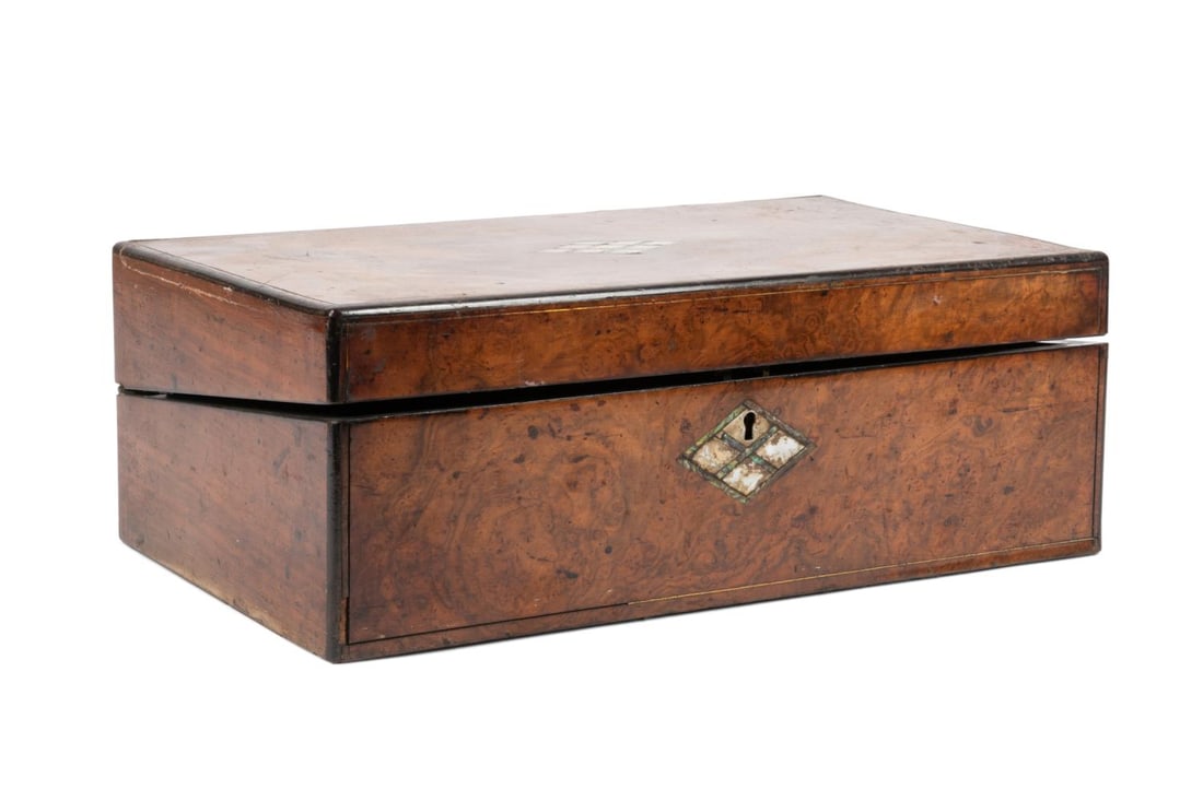 19TH C. EUROPEAN BURL & MOTHER OF PEARL LAP DESK (1 of 7)