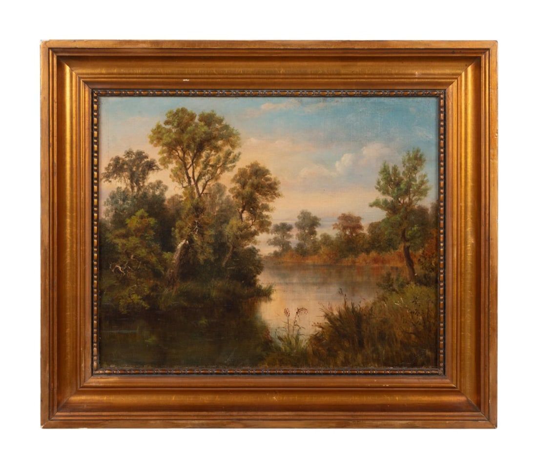 LATE 19TH C. 'MEADOW LAKE SCENE' OIL ON CANVAS (1 of 4)