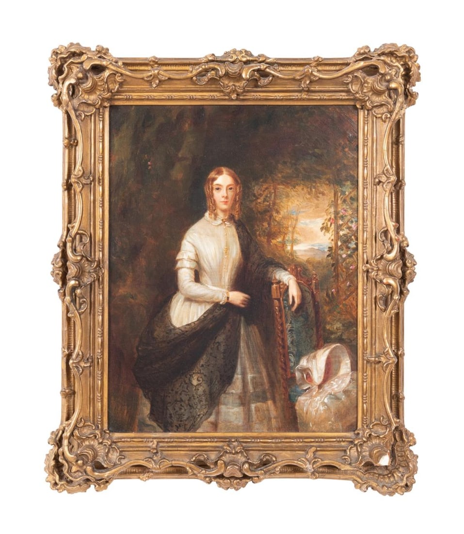 19TH C. AMERICAN SCHOOL 'WOMAN W/ SHAWL' O/C (1 of 5)