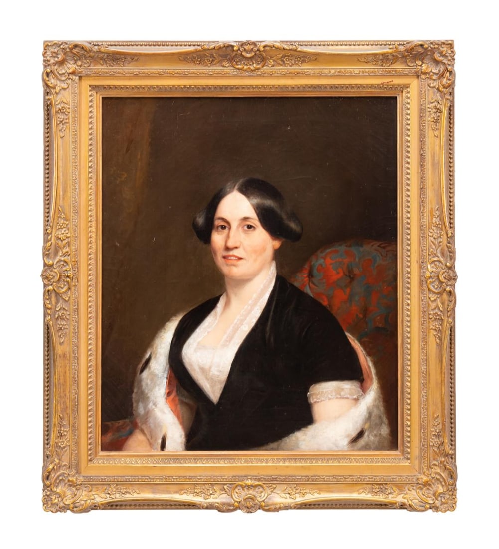 CHESTER HARDING, PORTRAIT OF HENRIETTA CLARK, 1849: Chester Harding (American 1792-1866), "Portrait of Henrietta Clark", circa 1849, oil on canvas, three-quarter length portrait of the artist's grandmother seated, apparently unsigned, en verso Museum o