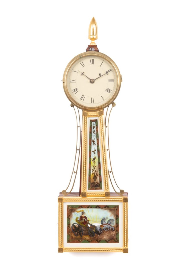 19TH C. WILLARD STYLE REVERSE PAINTED BANJO CLOCK (1 of 9)