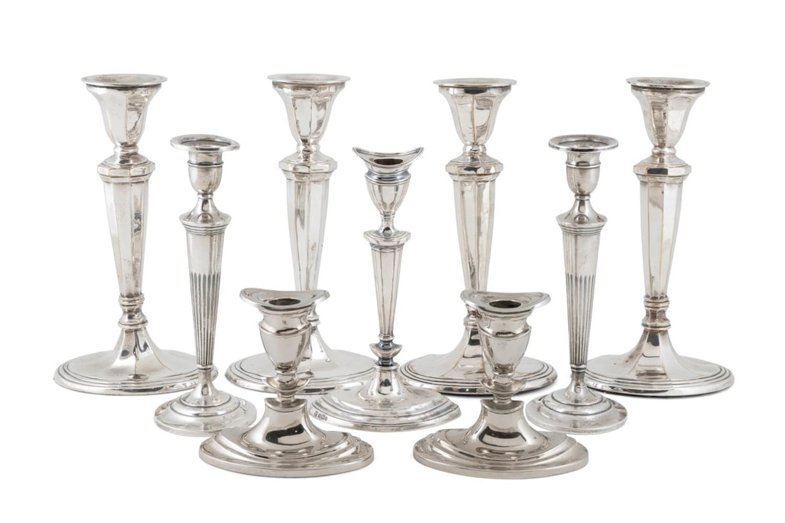 9PC STERLING SILVER AND SILVERPLATE CANDLESTICKS (1 of 8)