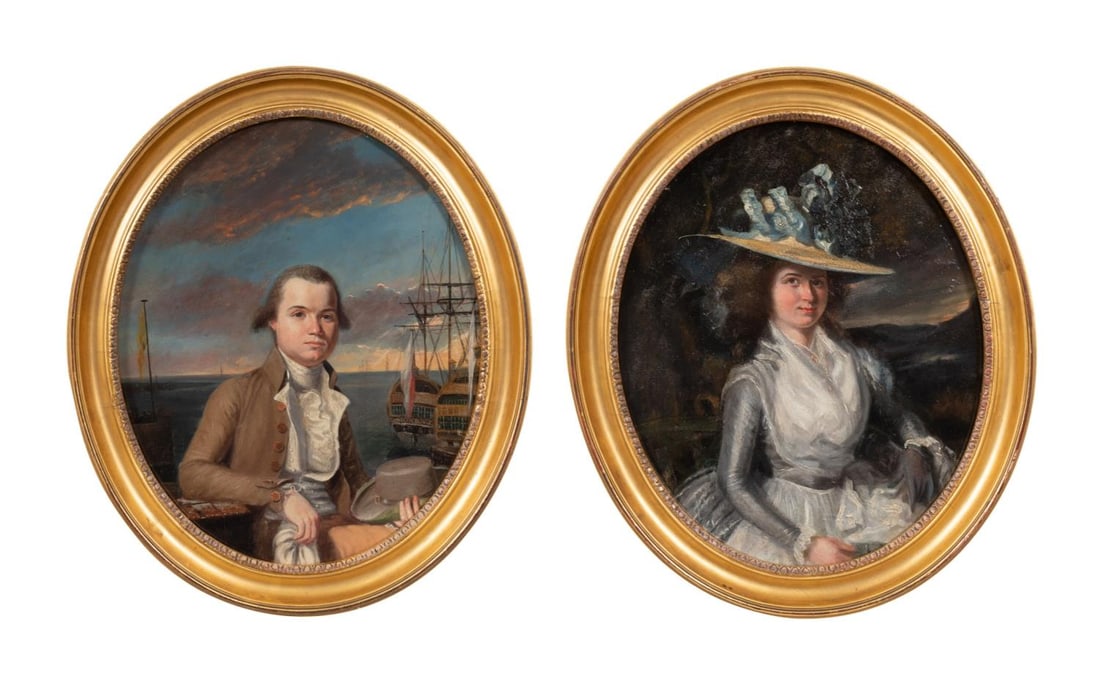 18TH C. PAIR, OVAL SHIP MERCHANT & WIFE PORTRAITS (1 of 8)