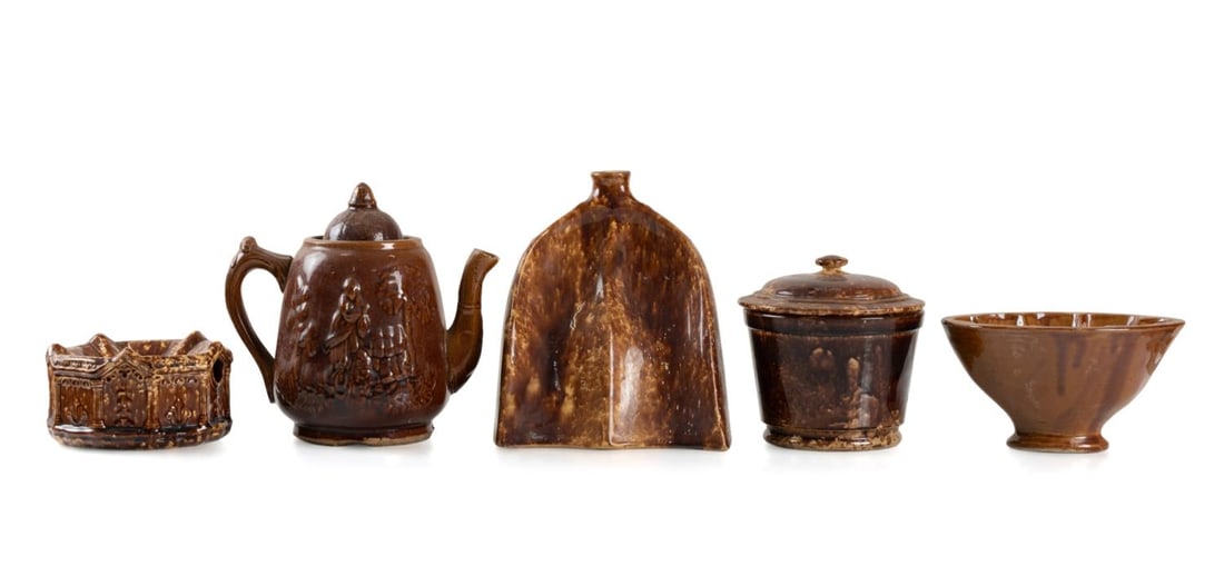 5PCS 19TH C. BENNINGTON BROWN GLAZED VESSELS (1 of 9)