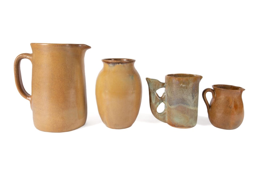 FOUR ASSORTED FOLK ART POTTERY OPEN VESSELS (1 of 13)