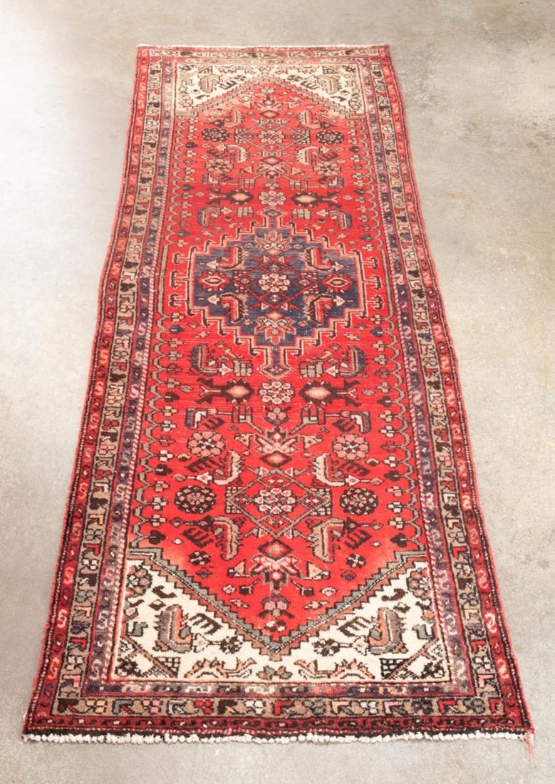 HAND KNOTTED WOOL PERSIAN HAMADAN RUNNER, 9 X 3 (1 of 5)