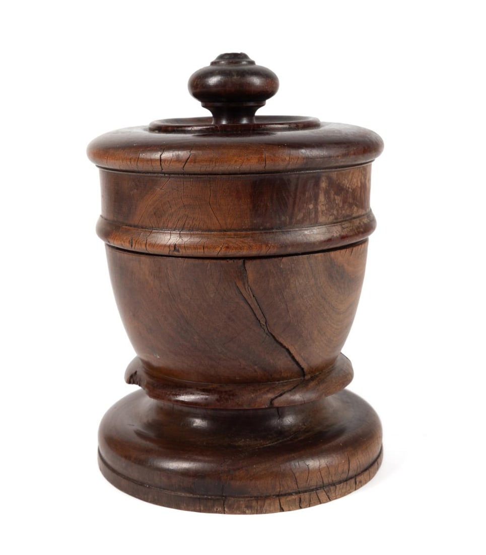 19TH C. TREENWARE WALNUT URN FORM LIDDED BOX (1 of 7)