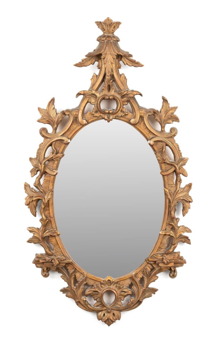 CHIPPENDALE STYLE CARVED OVAL MIRROR (1 of 3)