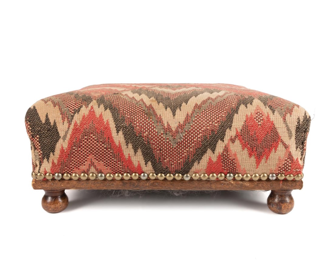 LOW FLAME STITCH UPHOLSTERED FOOTSTOOL (1 of 6)