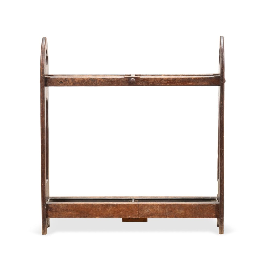 ENGLISH GOTHIC REVIVAL ARCHED OAK UMBRELLA STAND (1 of 8)