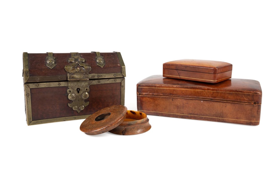 FOUR ASSORTED LEATHER AND WOODEN BOXES (1 of 7)