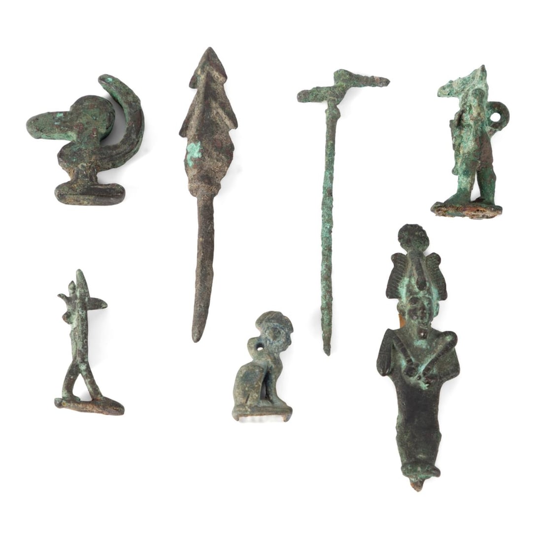 7PCS ANCIENT BRONZE MINIATURES, INCLD. EGYPTIAN (1 of 4)