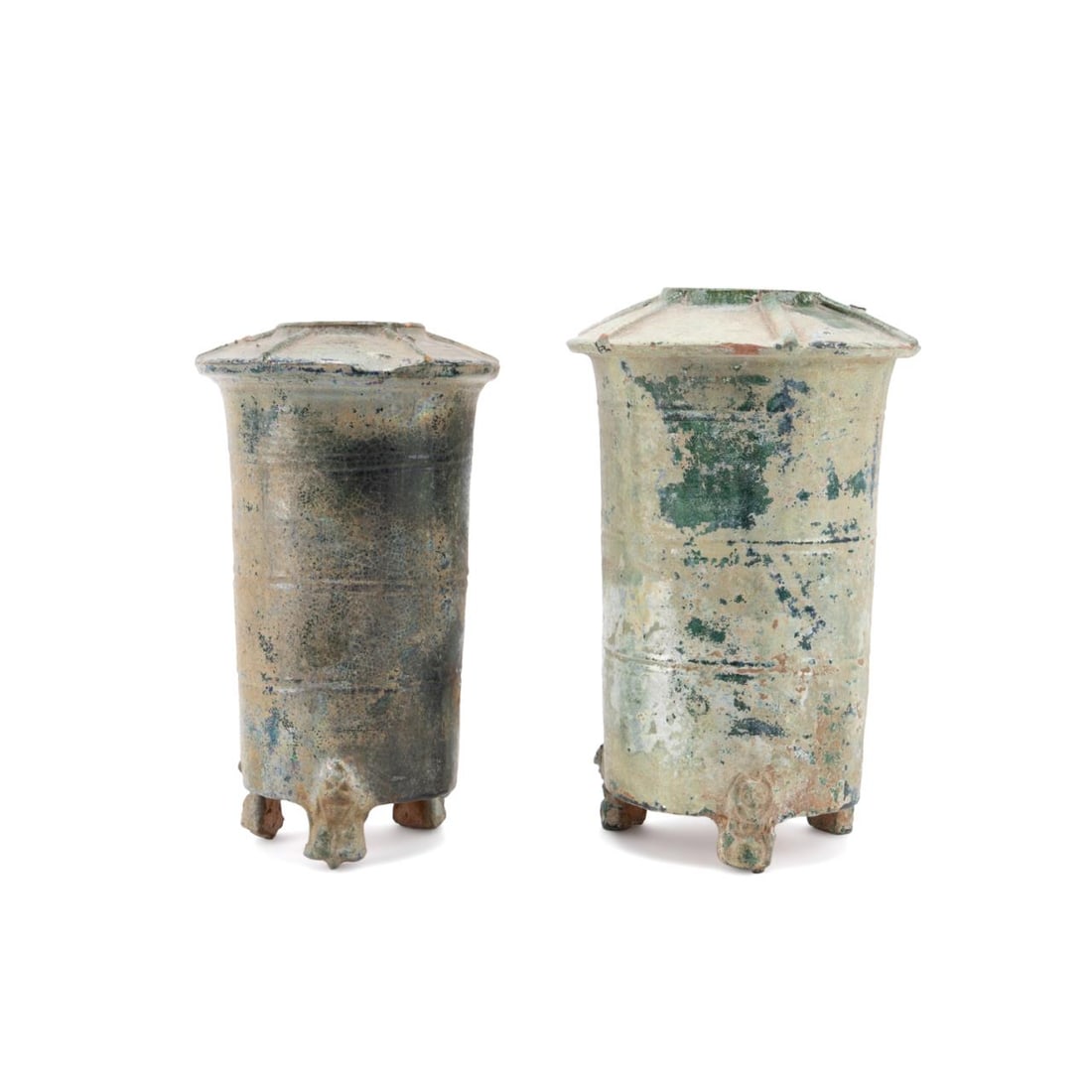 TWO CHINESE HAN DYNASTY GREEN GRANARY URNS (1 of 11)