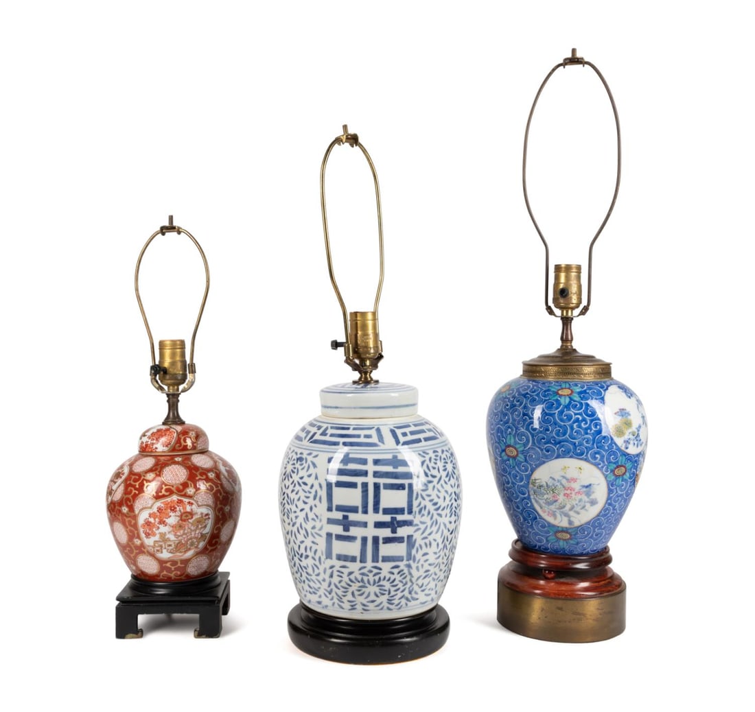 THREE ASIAN PORCELAIN TABLE LAMPS (1 of 12)