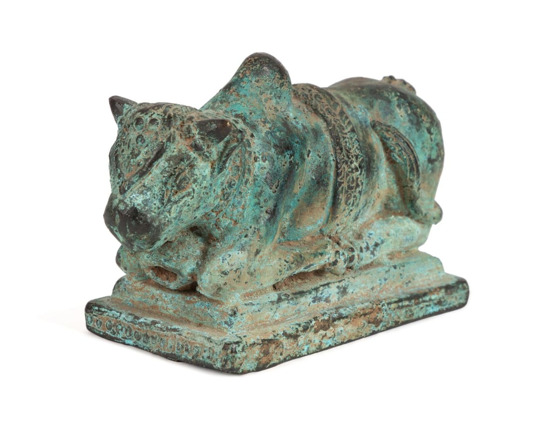 PATINATED BRONZE RECUMBENT NANDI BULL (1 of 6)