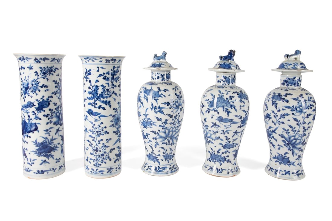 5PC CHINESE BLUE & WHITE PORCELAIN GARNITURE SET (1 of 11)