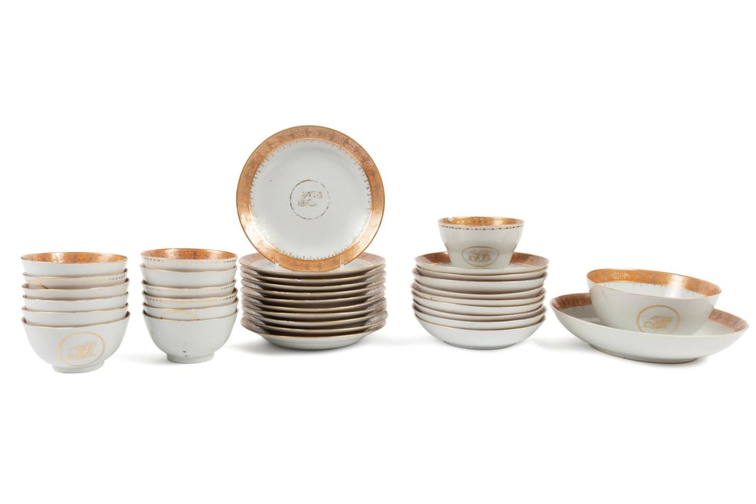 35PC EXPORT PORCELAIN GILT ORANGE DESSERT SET (1 of 11)