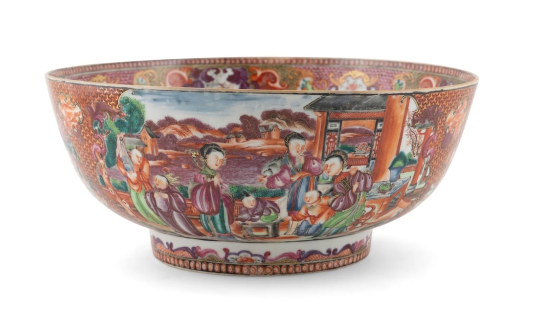 CHINESE ROSE MANDARIN PALETTE FIGURAL PUNCH BOWL (1 of 8)