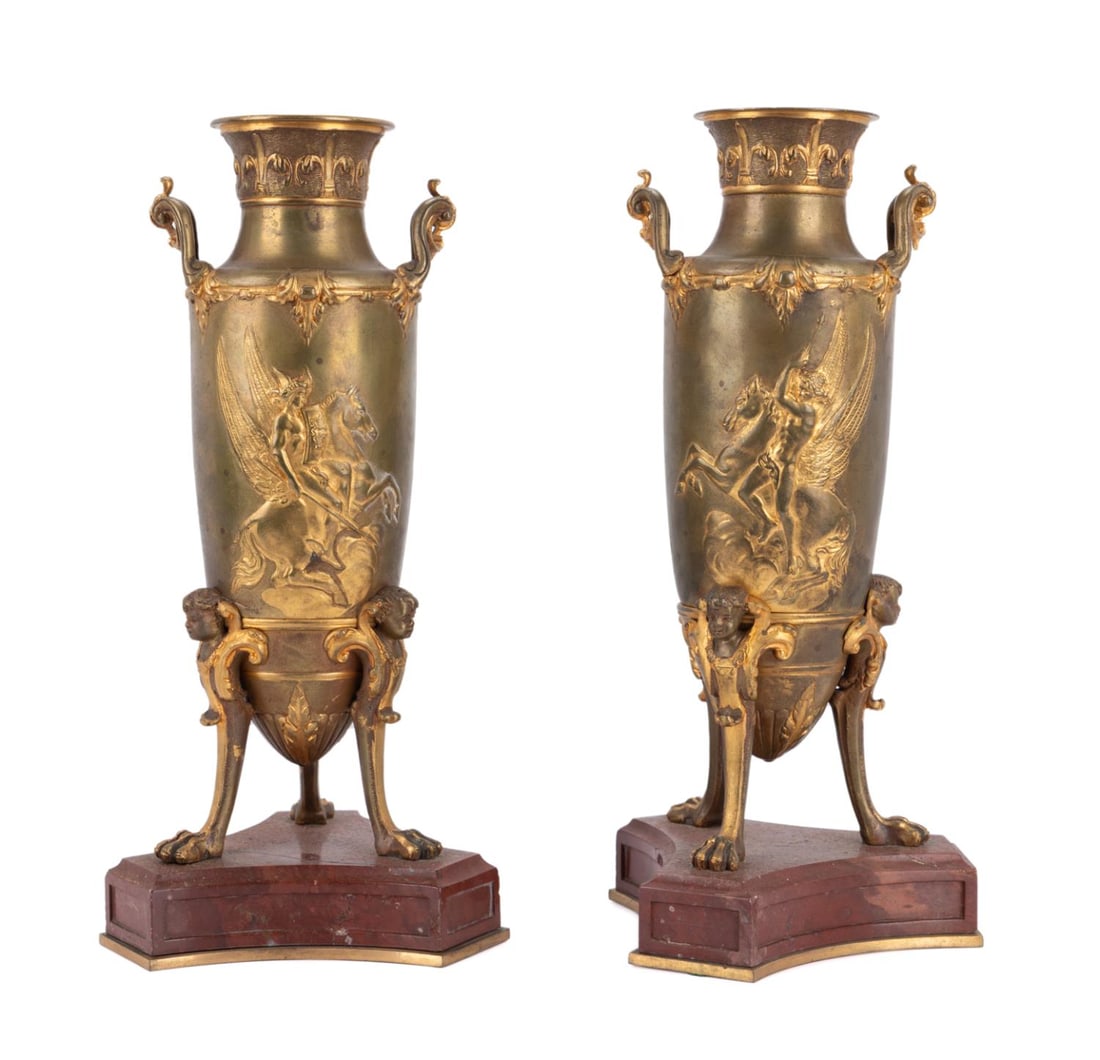 PR BELLE EPOQUE BRONZE & MARBLE GARNITURE VASES (1 of 7)