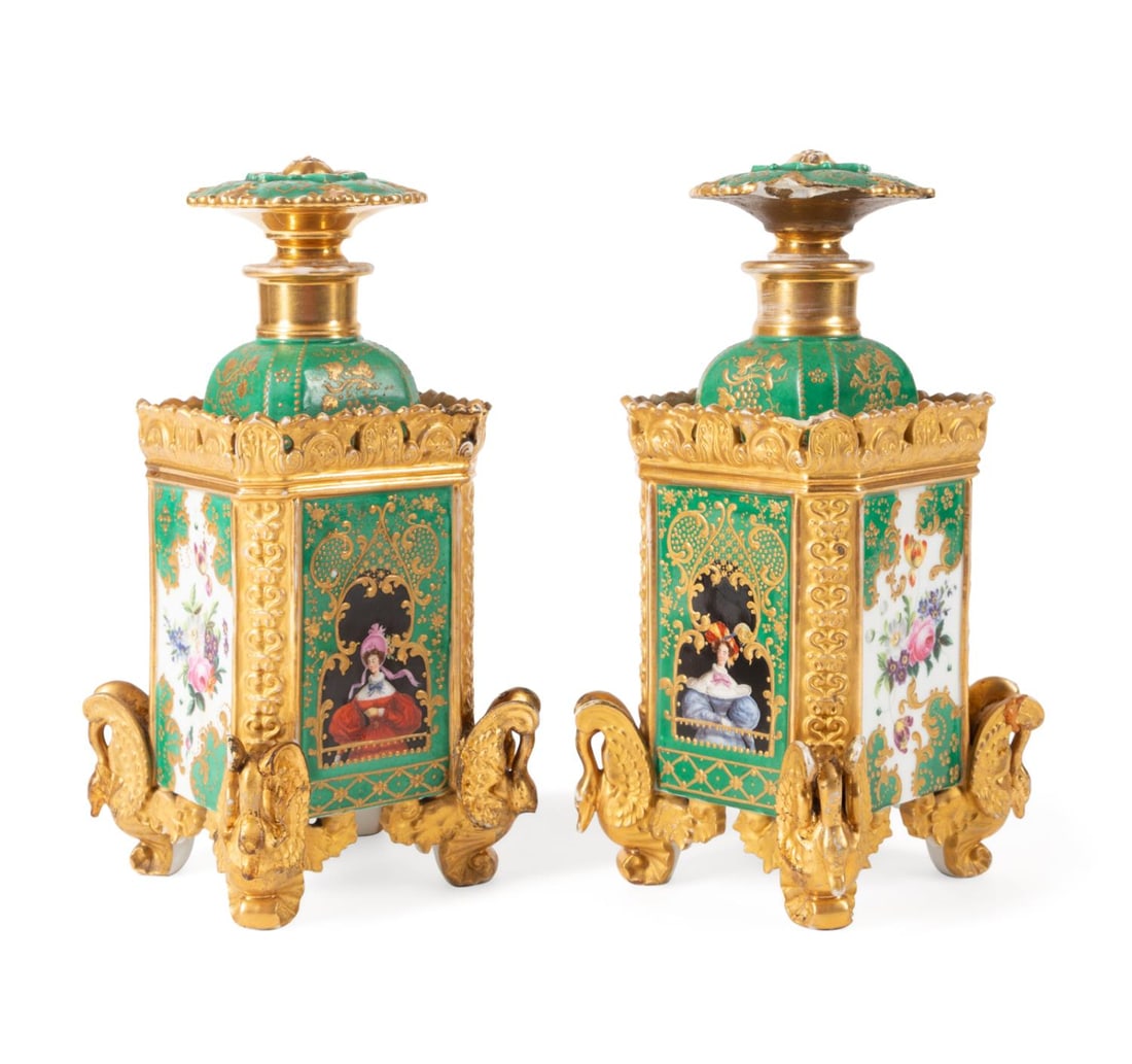 PR 19TH C. JACOB PETIT, GREEN GROUND SCENT BOTTLES (1 of 6)