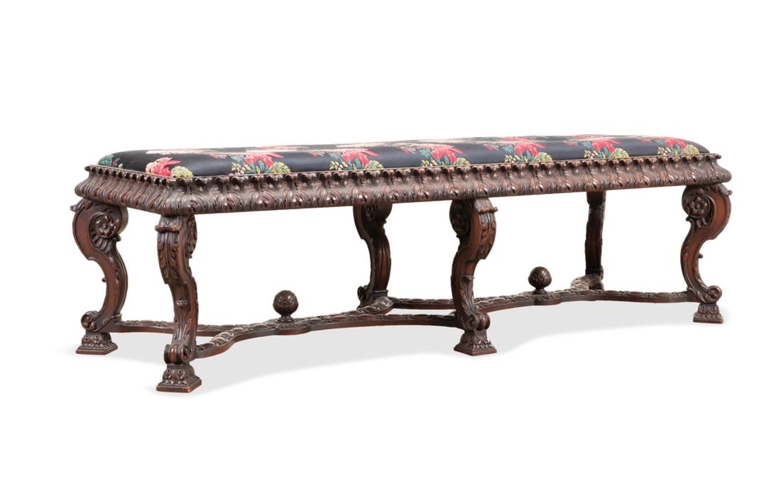 RENAISSANCE REVIVAL CARVED MAHOGANY BENCH (1 of 9)
