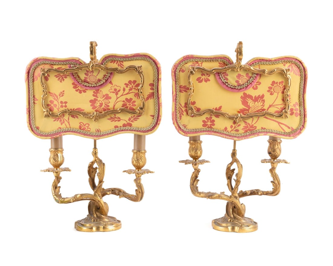 PAIR LOUIS XV STYLE BRONZE CANDELABRA LAMPS (1 of 5)