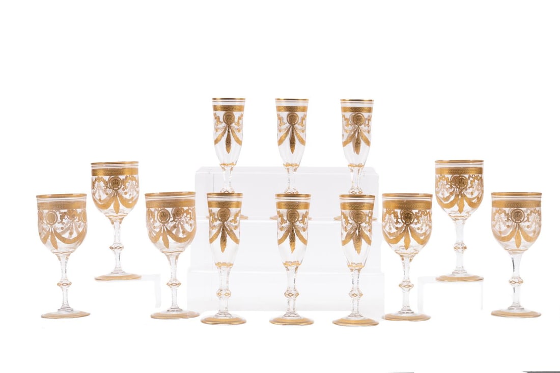 12PCS ST. LOUIS 'CONGRESS' GILT CRYSTAL STEMWARE (1 of 5)