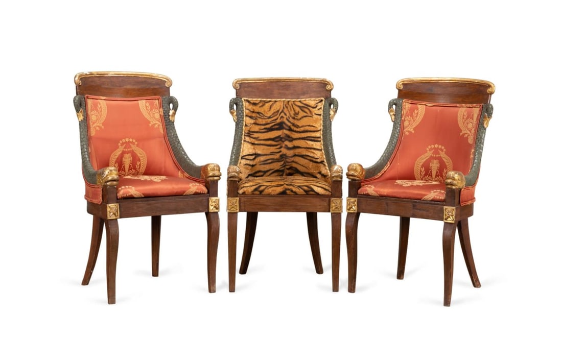 THREE 19TH C. NEOCLASSICAL PAINTED DOLPHIN CHAIRS (1 of 8)