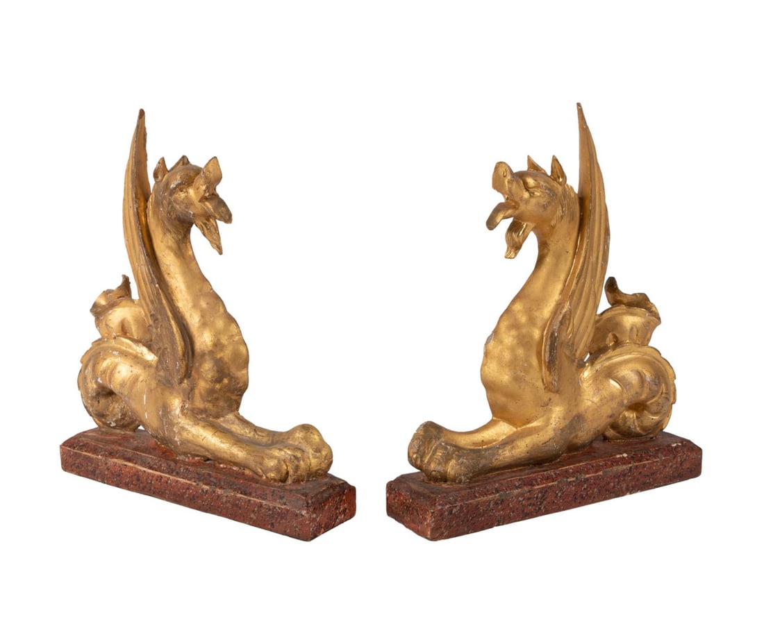 PAIR 19TH C. ITALIAN GILTWOOD GRIFFIN ORNAMENTS (1 of 8)