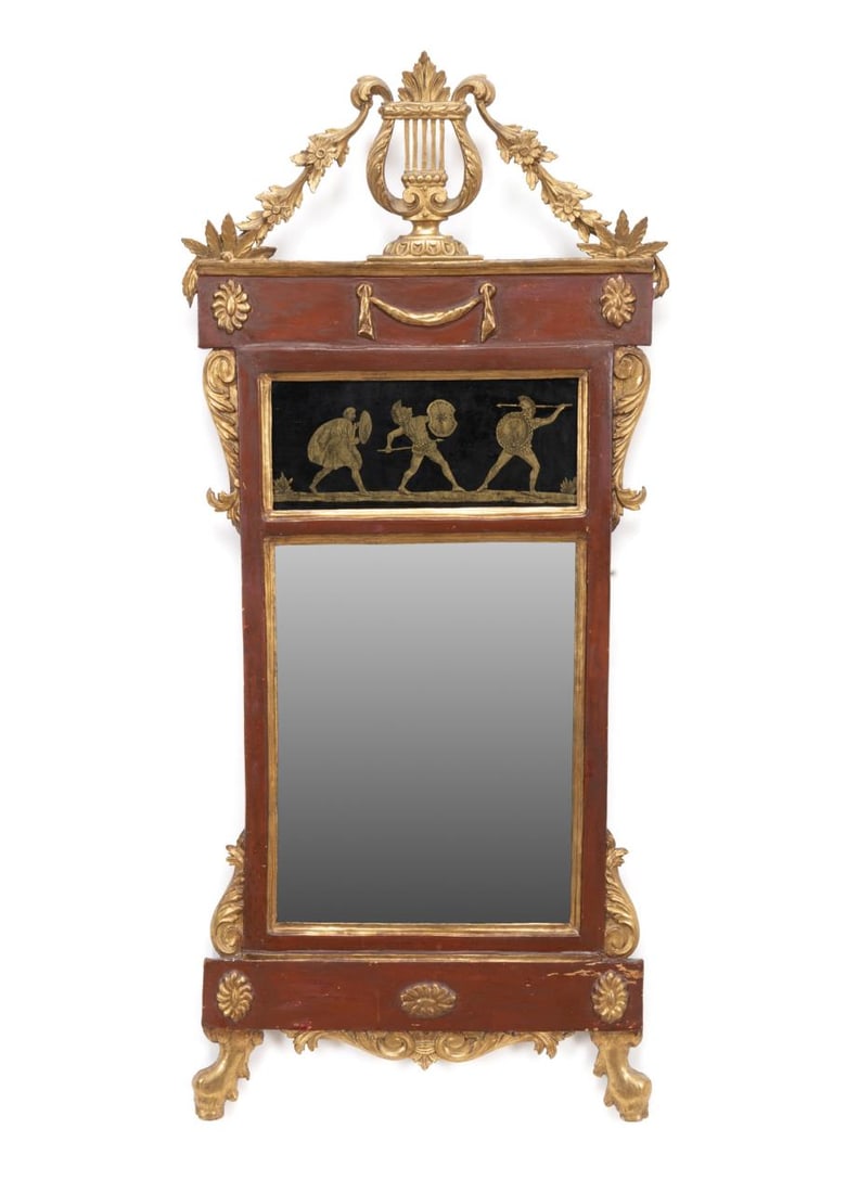 EMPIRE STYLE PARCEL GILT VERRE EGLOMISE MIRROR (1 of 4)