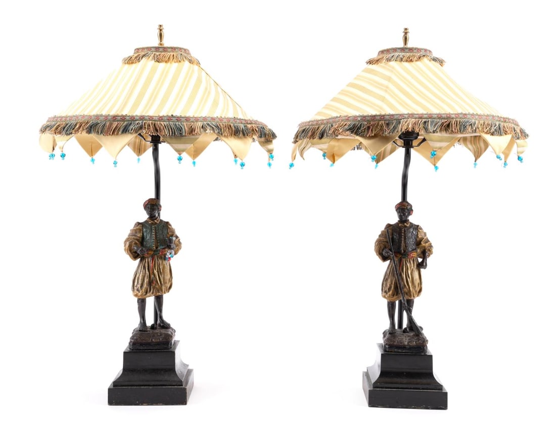 PAIR BERGMAN STYLE ORIENTALIST FIGURAL LAMPS (1 of 8)