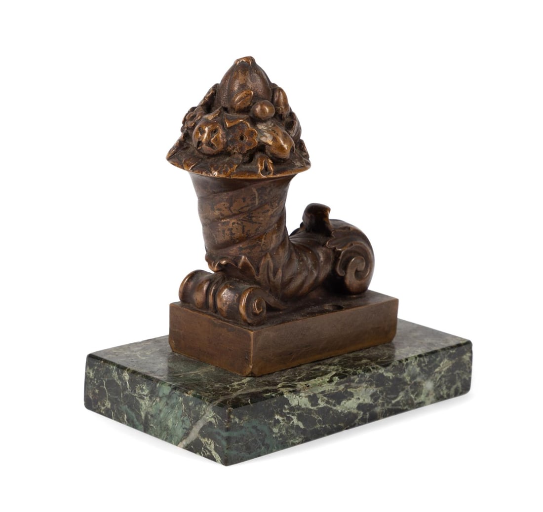 19TH C. BRONZE CORNUCOPIA ON MARBLE BASE (1 of 5)